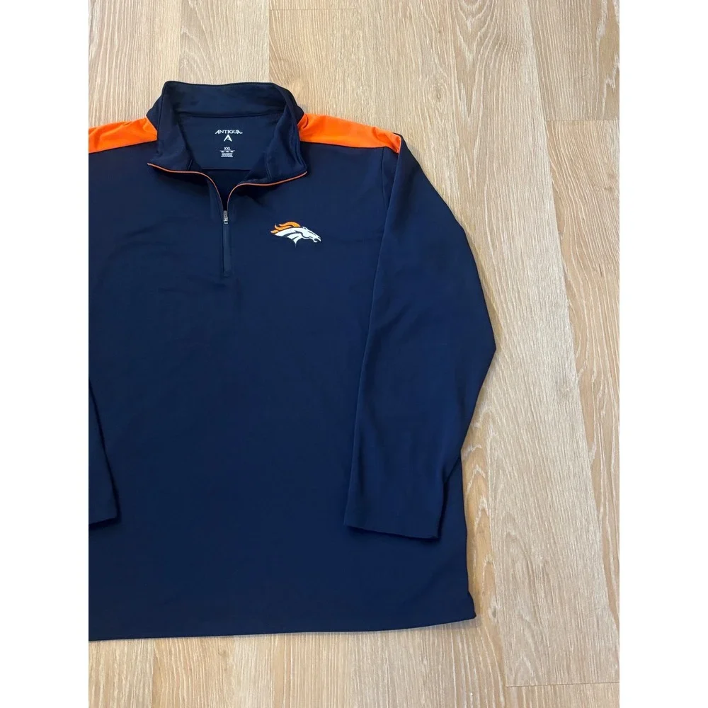 Antigua Denver Broncos Mens XXL Navy Blue Orange Quarter Zip Pullover NFL Jacket